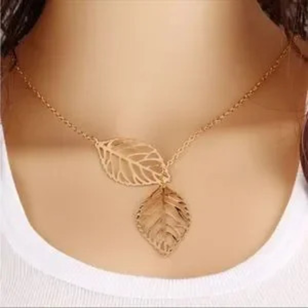 Gold Filled Double Leaf Lariat Necklace